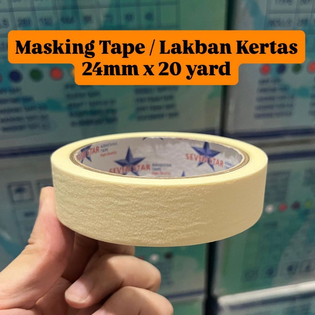 Masking Tape Kertas / Lakban Kertas 1 inch Kecil (ECER) Isolasi Solasi 24 mm Seven Star utk Sticker 