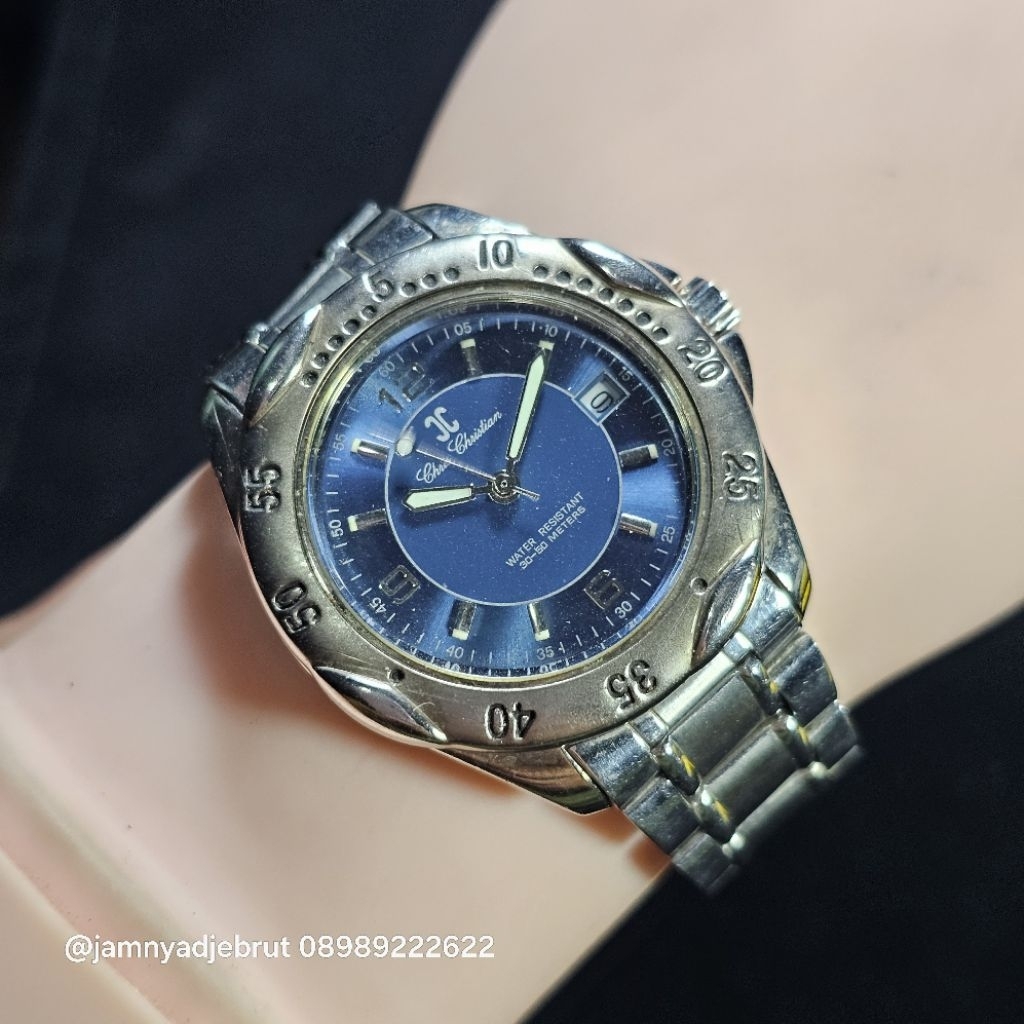 Jam Chris Christian Seagate Grey Blue Vintage Bekas
