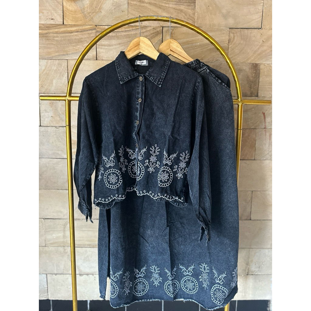 Setelan rok jeans bordir