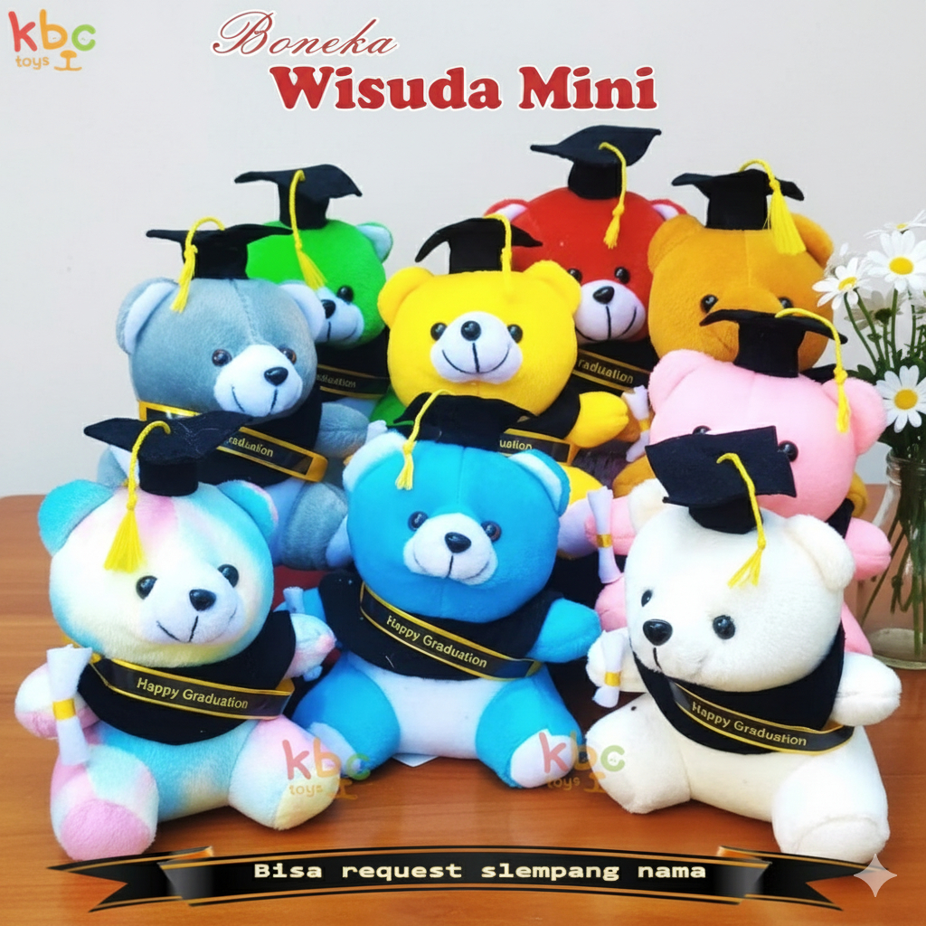 Boneka Wisuda Teddy Bear Bisa Riques Selempang Custom Nama 15 CM/Bagus Untuk Buket Wisuda dan Hadiah