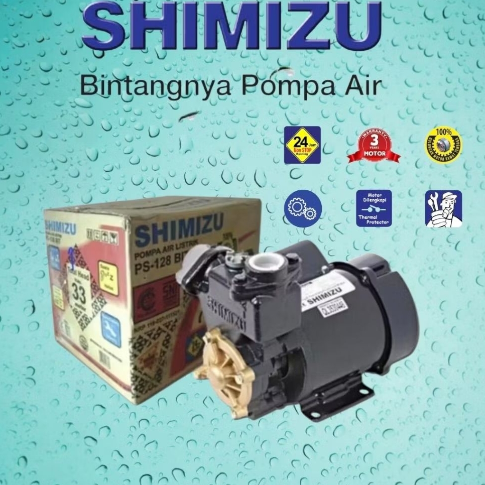 Pompa Air Shimizu PS-128 BIT Sumur Dangkal 9M 125W Asli Garansi Resmi Pompa Rumah Tangga Hemat Listr