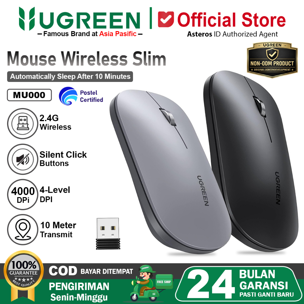 UGREEN Mouse Wireless Bluetooth 2.4GHz Silent Clik 5 Level DPI 1000-4000 DPI Portable Slim Design