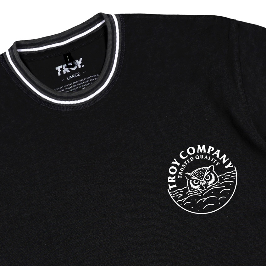 Troy Company Neck Stripe Tshirt Black Nocturn - Kaos Lengan Pendek Kaos Hitam KST 3541-3A1W1B