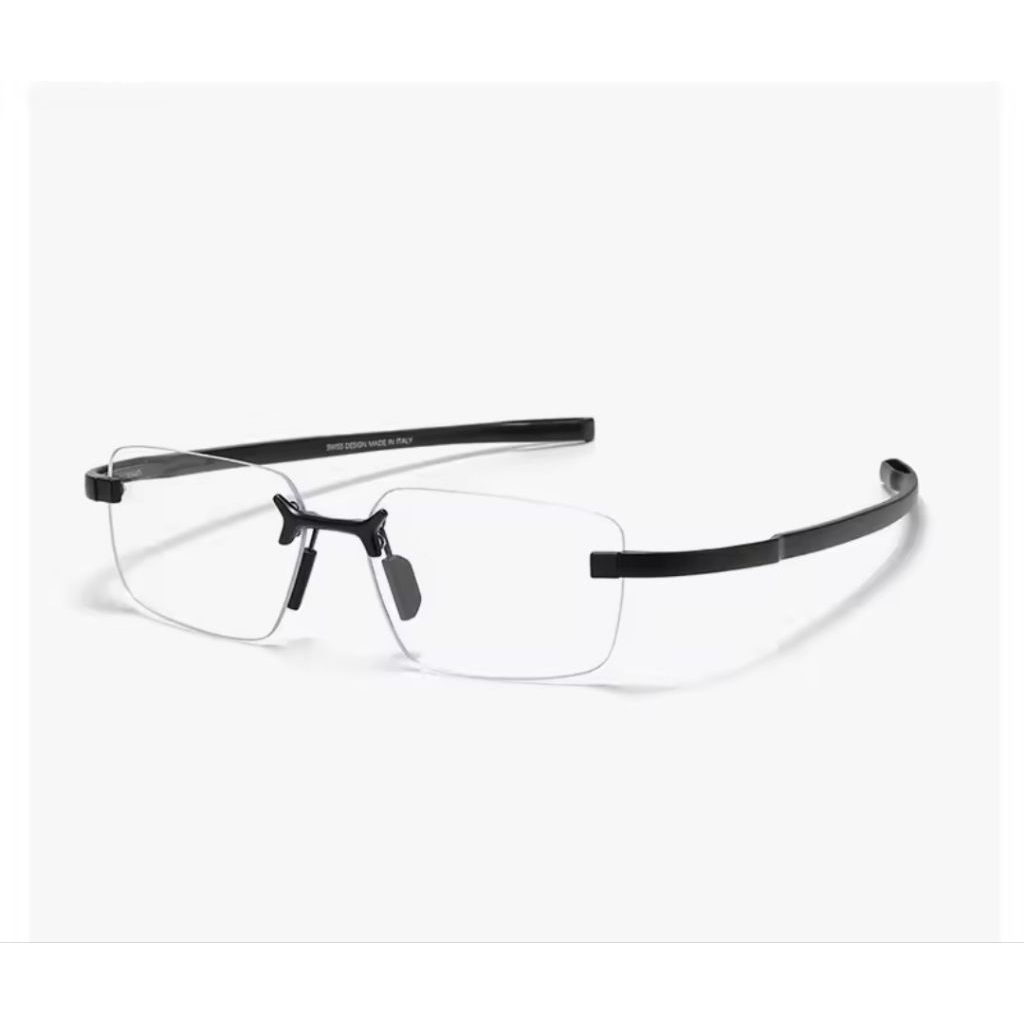 Frame Kacamata Frameless Titanium 50004U Matte Black Flex Frameless Gaya Literature