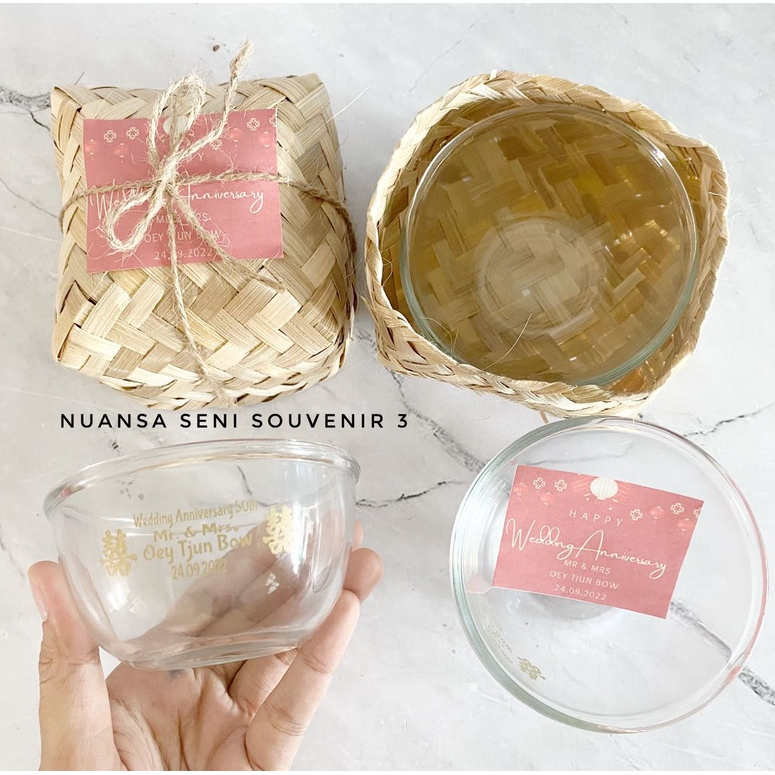 Souvenir Pernikahan Mangkok Bulat Kaca Mangkuk BIB4B Bening Polos Mangkok Sambal Kaca Sablon
