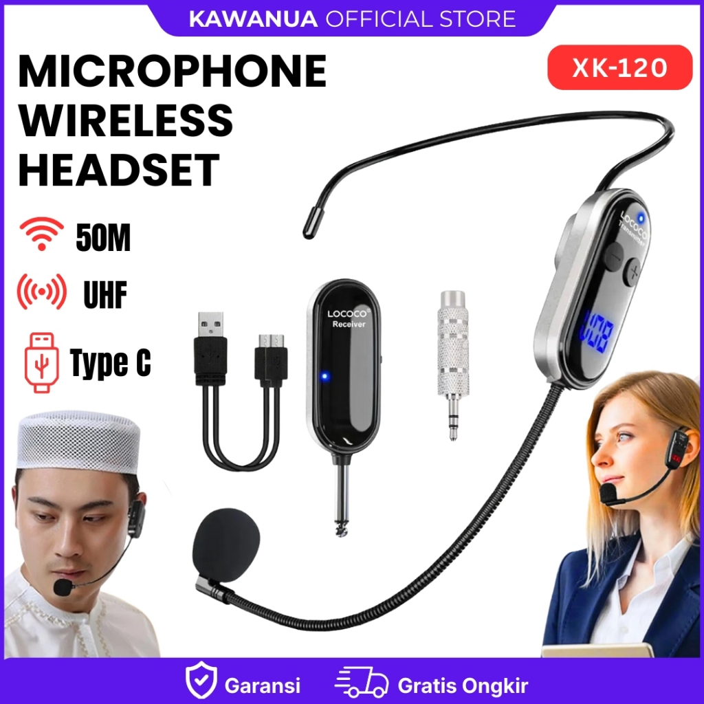 KS COD XIAOKA Microphone Clip On Mic Bando Imam Masjid Wireless Tanpa Kabel Mic Headset Karaoke Deng