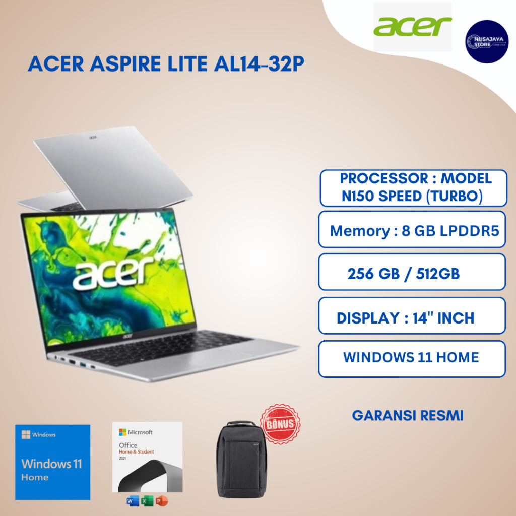 ACER ASPIRE LITE AL14-32P C1ES N150 8GB 512GB 14" WUXGA W11 OHS