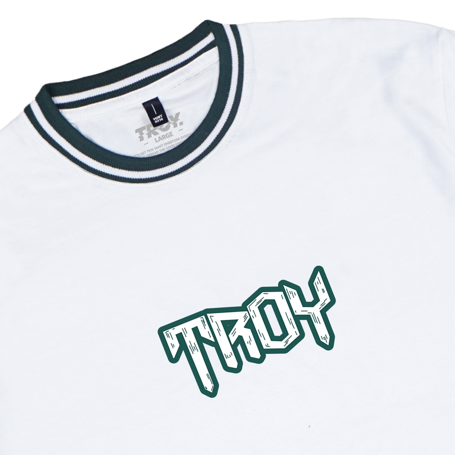 Troy Company Neck Strip Tshirt White Brawn - Kaos Lengan Pendek Kaos Putih KST 3546-2G1W