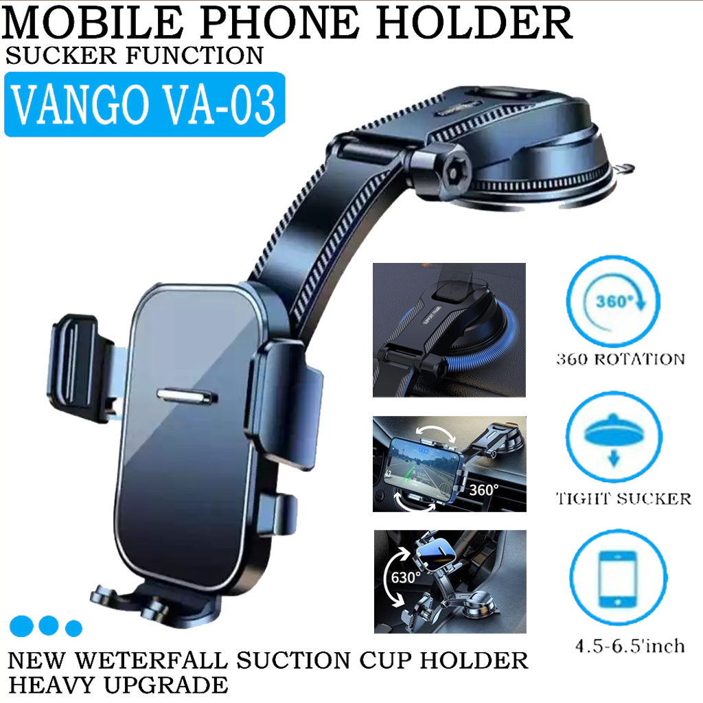Holder HP Mobil Dashboard 360° Dudukan Handphone Universal VANGO VA-03 Suction Cup Kuat Anti Guncang
