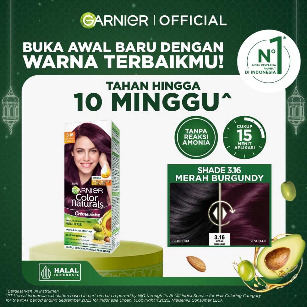 GARNIER Hair Colour Pewarna Rambut Permanen Big Kit 105ml #3.16 Merah Burgundy | Cat Rambut Tanpa Am