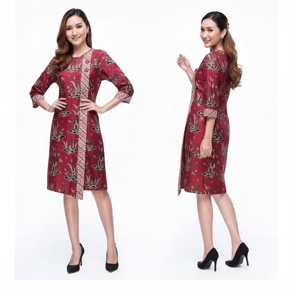 Baju Dress kerja Wanita Batik Amora Merah