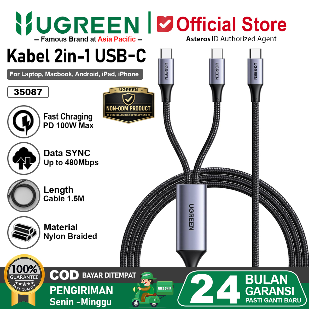 UGREEN Kabel 2 in 1 USB Type-C to Type-C PD Fast Charging 100W 5A 35087