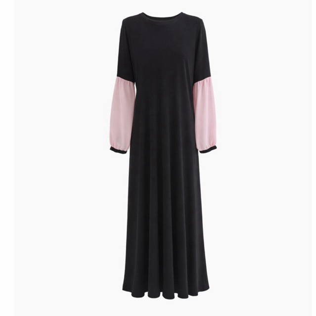 PRELOVED BY dr. Riva — Set Gamis Anak Langit Biru Hitam Pink (Usia 8–10 Th