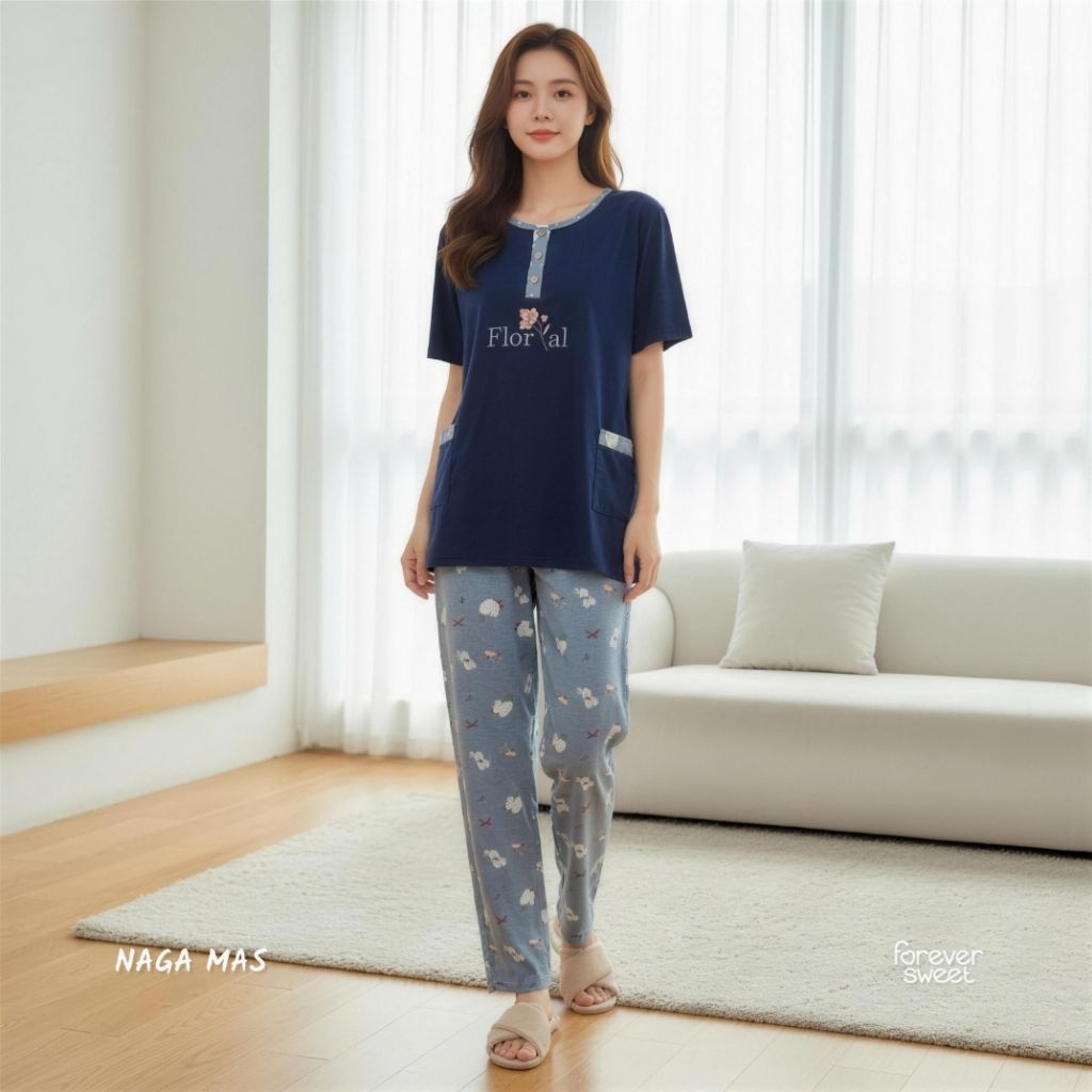 FOREVER SWEET | Oneset Baju Tidur Babydoll Setelan Piyama Mama Size  Mamasize CP Celana Panjang V 58