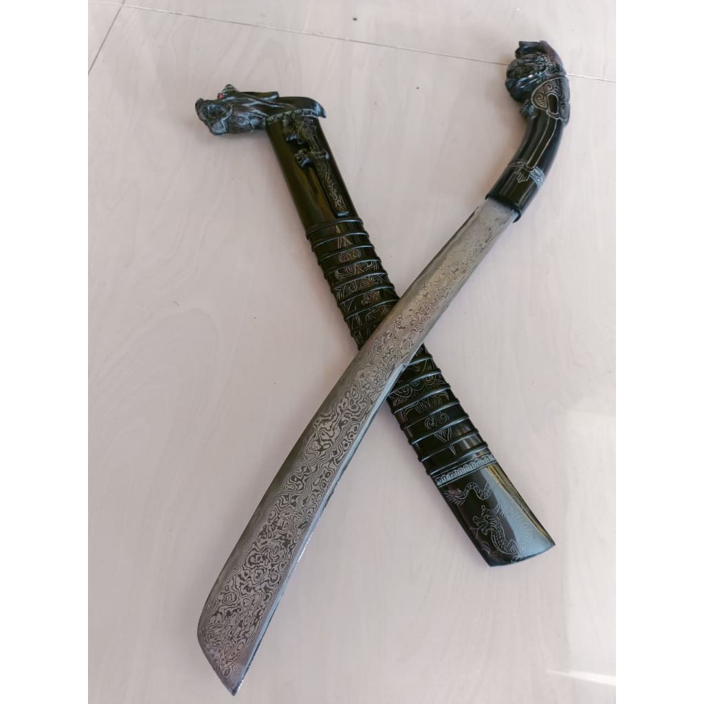 GOLOK KERJA KEBUN FULL TANDUK BAJA PAMOR DAMASCUS 40 CM
