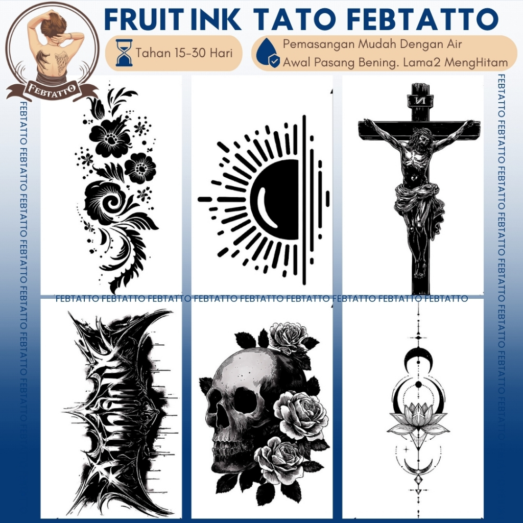 FRUIT INK TERBARU Stiker Tato Temporer Tahan 1 BULAN 10,5x18cm Tatto Temporary Semi Permanent bunga 