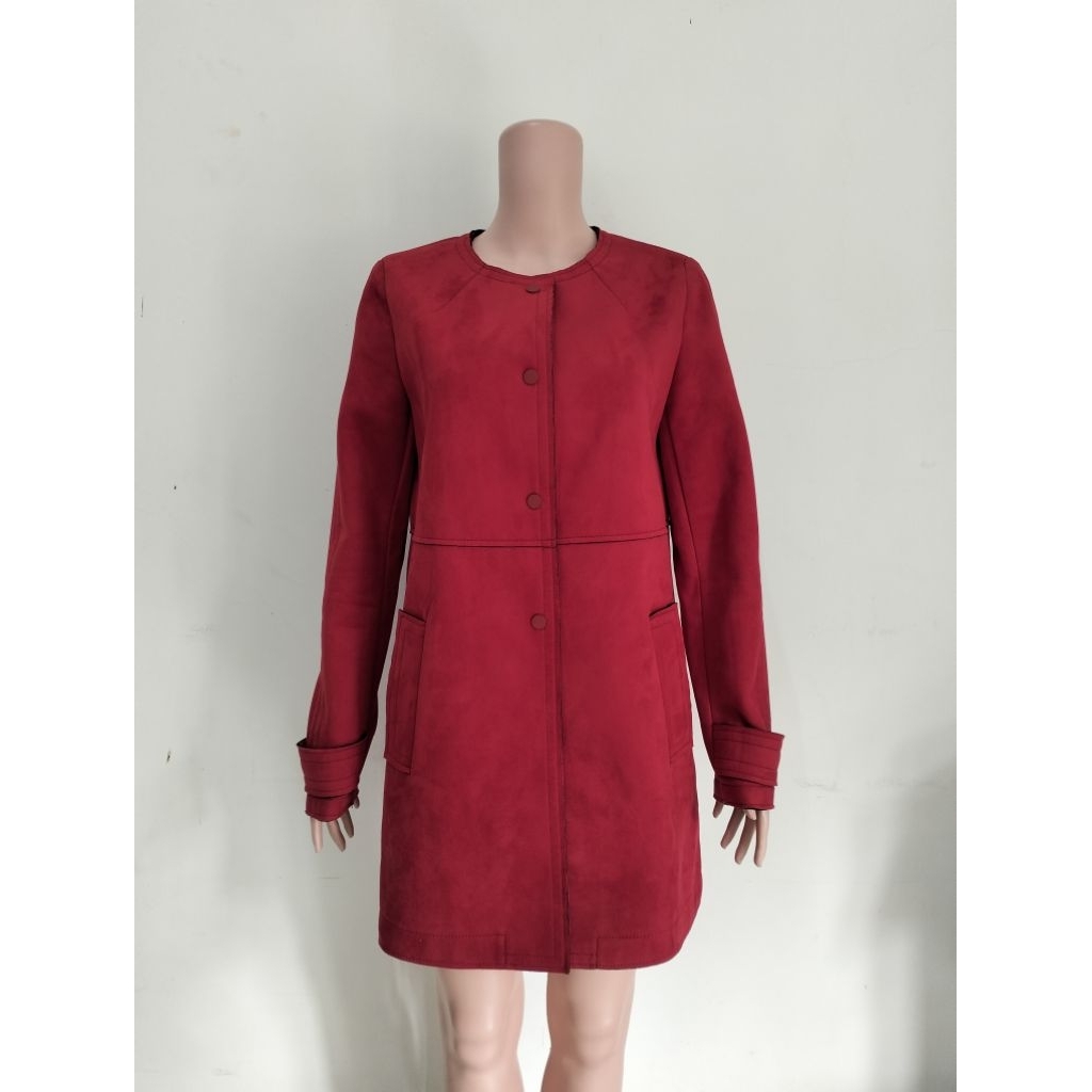 PRELOVED RED SUEDE LOOK LONG COAT (ZARA)
