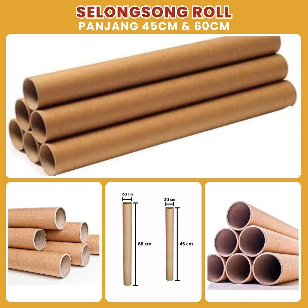Selongsong Kertas Karton Diameter 3 CM Selongsong Roll Paper Core Packing Panjang 45CM & 60cm