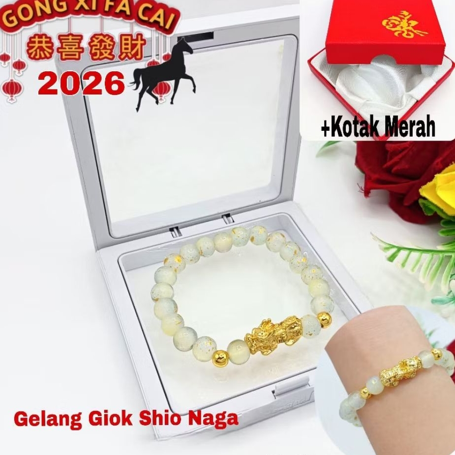 Gelang Giok Sio Naga Wanita Sederhana Dan Elegan + kotak merah