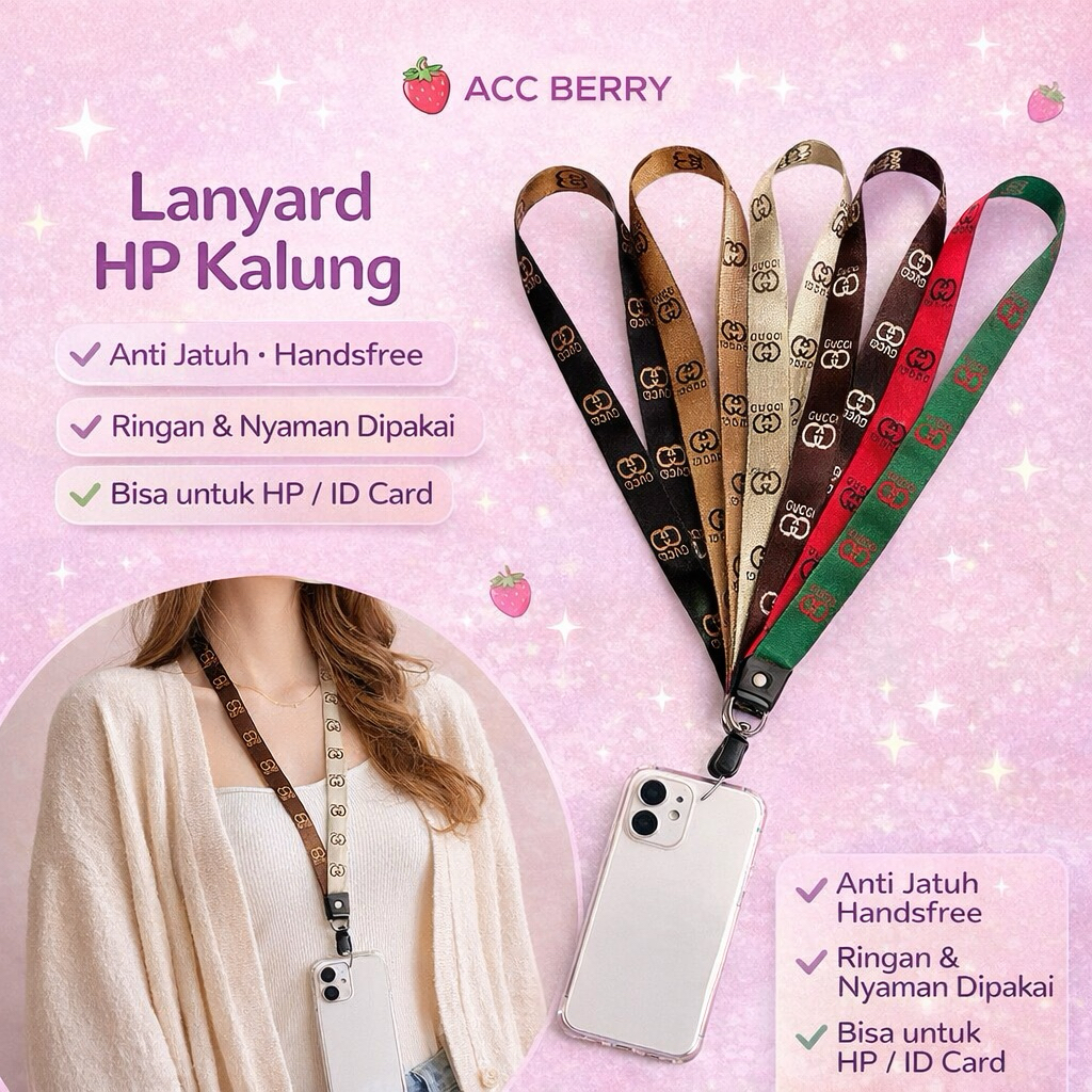 TALI GANTUNGAN MOTIF BRANDED LANYARD HP ID CARD MULTIFUNGSI KUNCI FLASHDISK WARNA TRENDY AKSESORIS