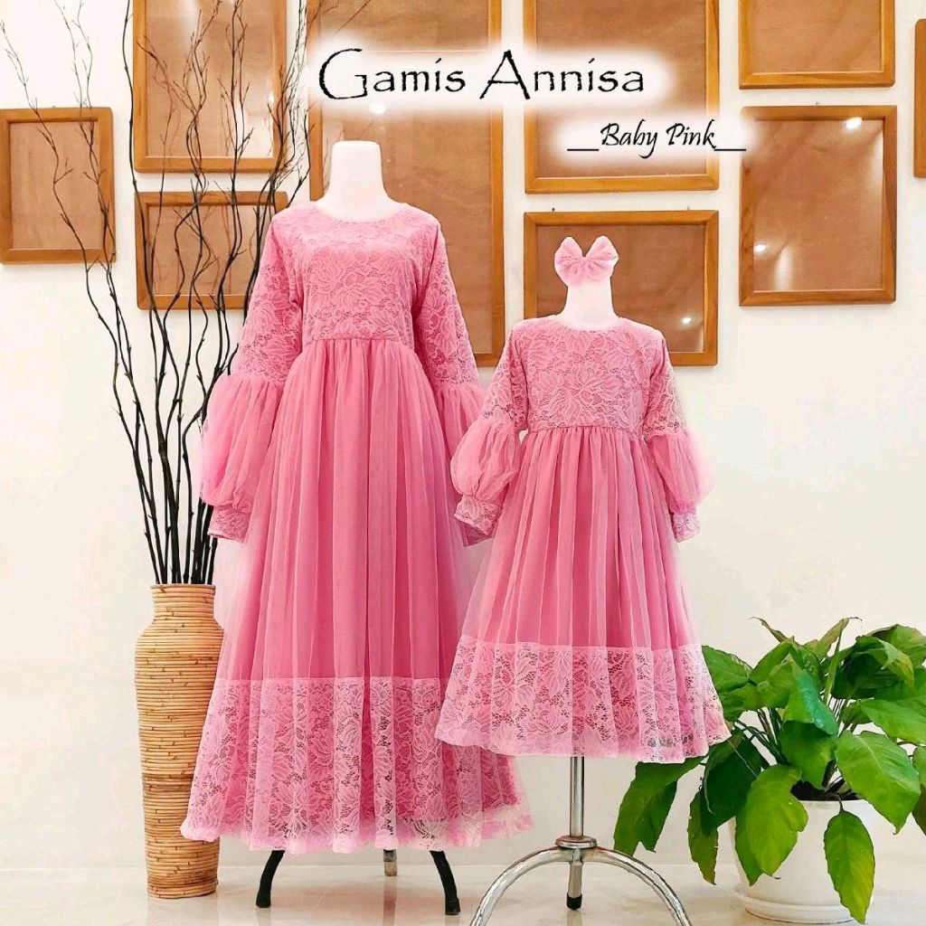 Gamis Annisa Baju lebaran couple family set keluarga ayah ibu anak sarimbit pasangan dress brukat + 