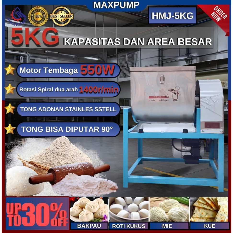 MAXPUMP Mesin Pengaduk Adonan Mie Cireng Cilok Tepung 5KG Mixer Dough Maker Mesin Pembuat Roti Donat