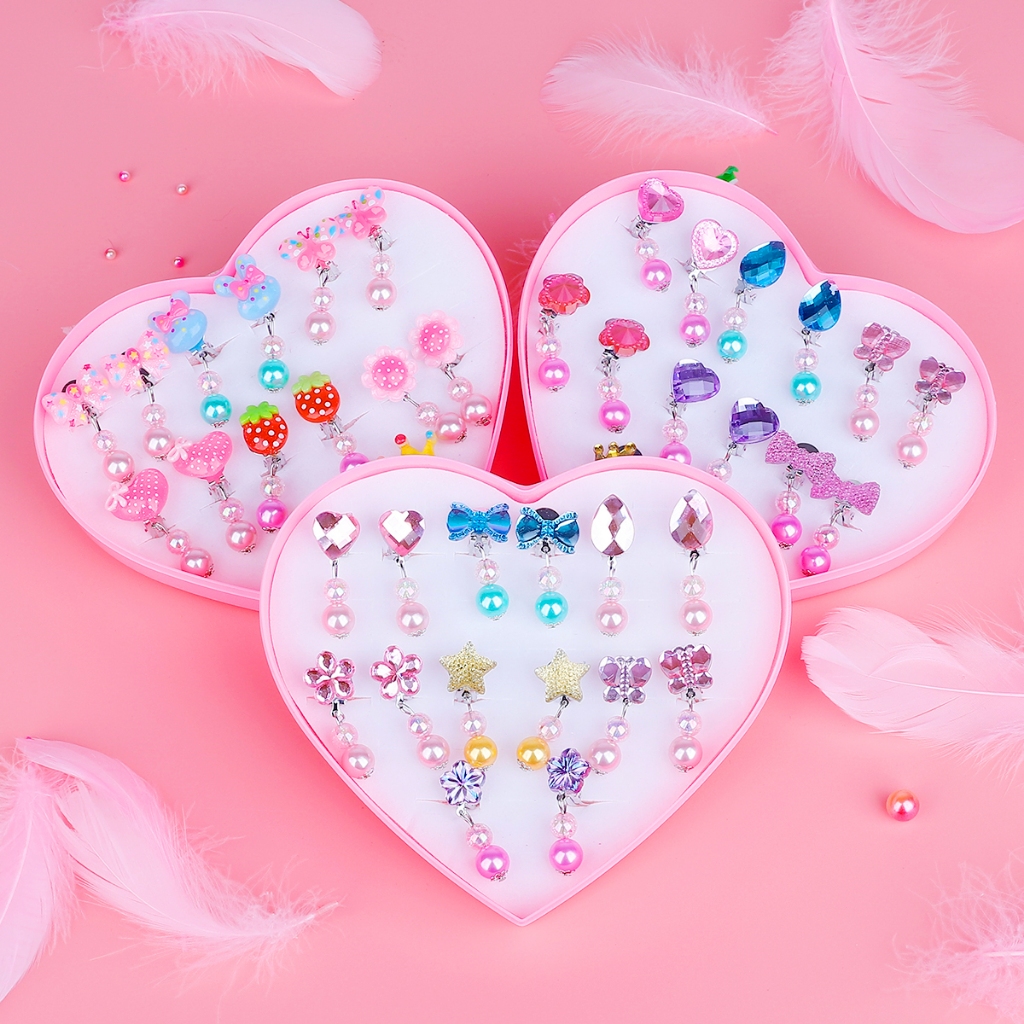 1 Set Anting Tindik Plastik Hypoallergenic dengan 36 Pasang Desain Warna-warni untuk Wanita / Anak P