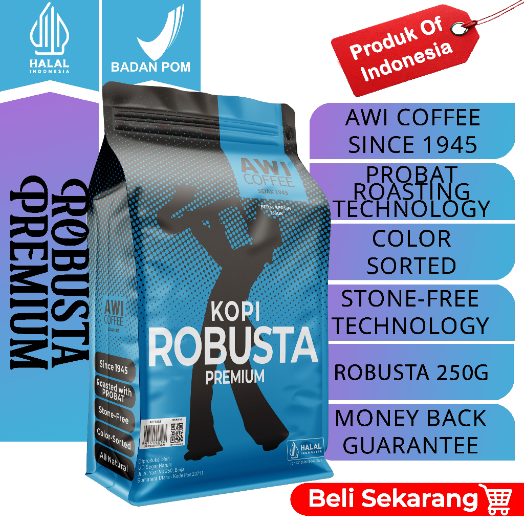 Awi Kopi Robusta Sidikalang Premium 250Gr | Roated Coffee Beans | Robusta | Premium Grade 1