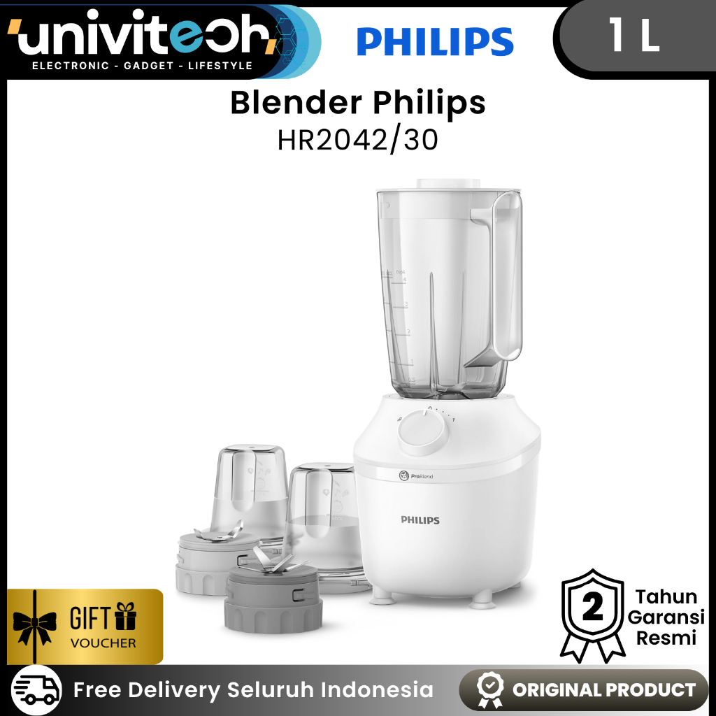 Blender Philips Plastik 1 Liter 3000 series HR2042/30 Blender Jus Juicer Dry Mill & Chopper 3in1