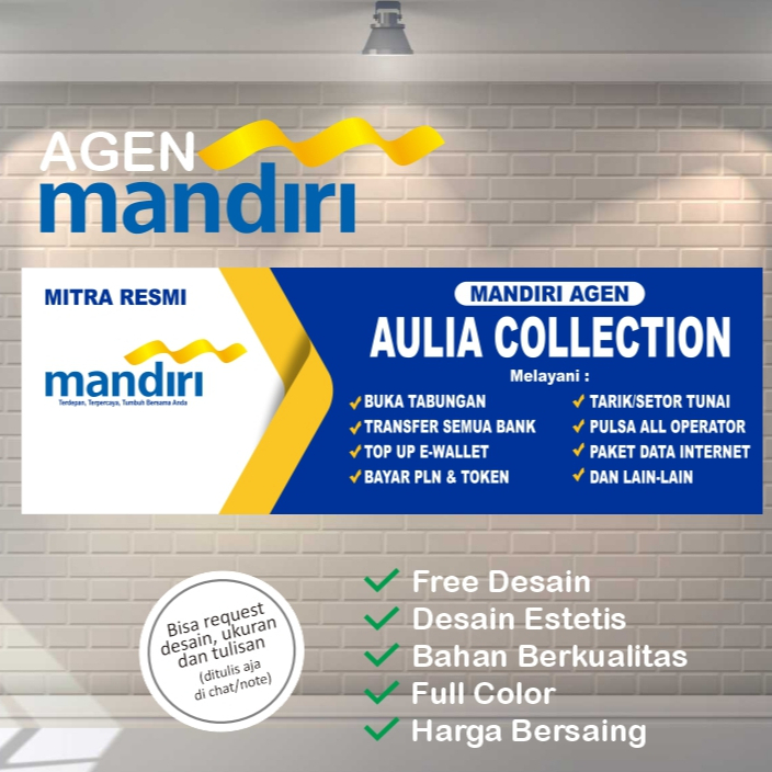 Banner Spanduk Mandiri Brilink Agen ATM Bersama Fleksi 280g Tahan Hujan Panas Jumbo