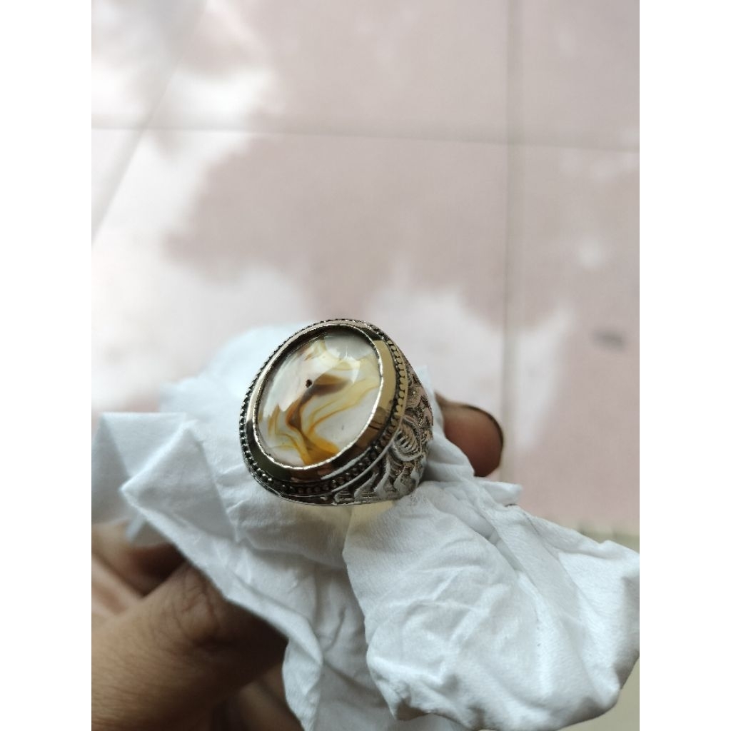 Cincin akik sulaiman combong serambut motif unik