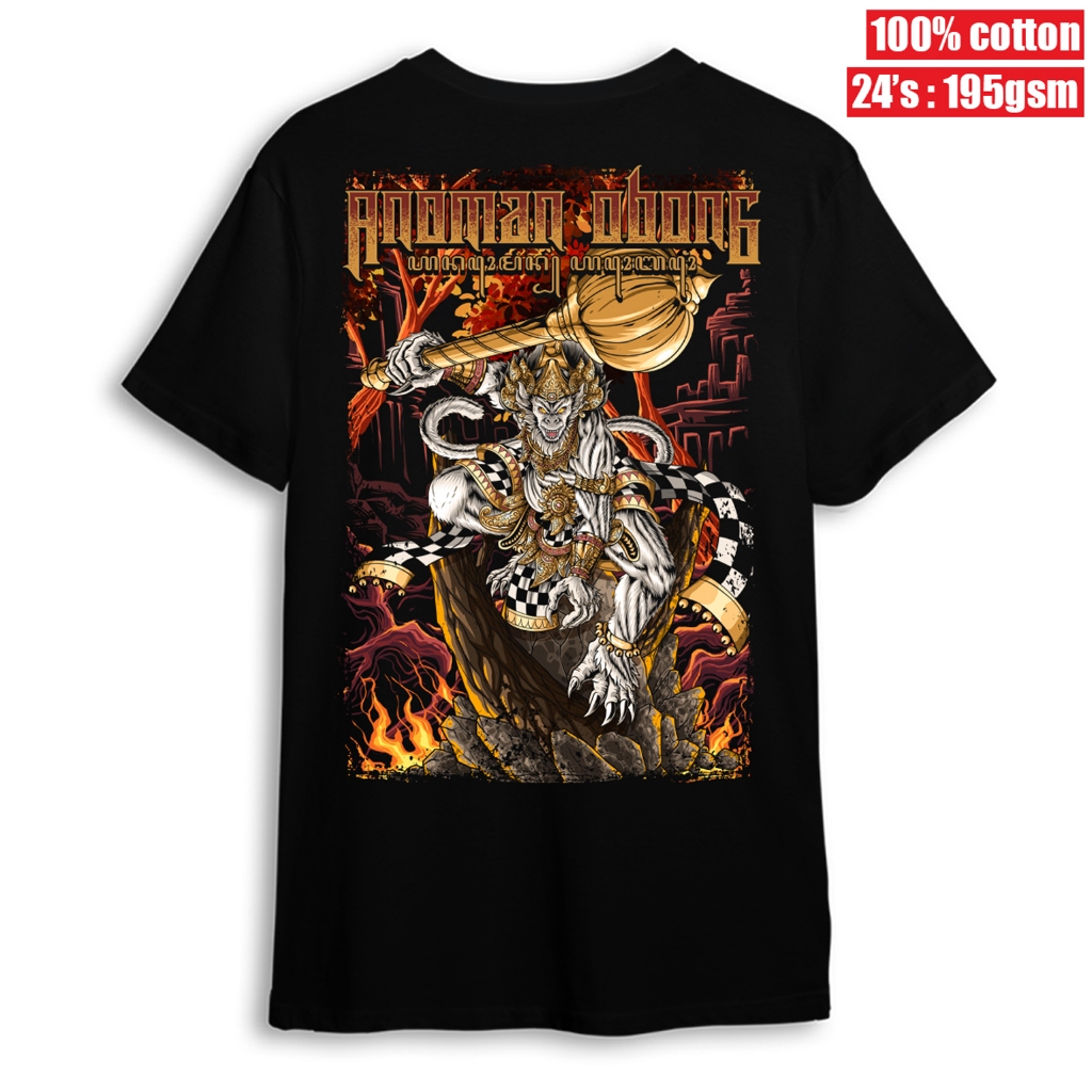 Kaos Anoman Obong Hitam Baju Distro Pria & Wanita Katun Combed 24s Sablon Desain Ramayana Bonus Stic