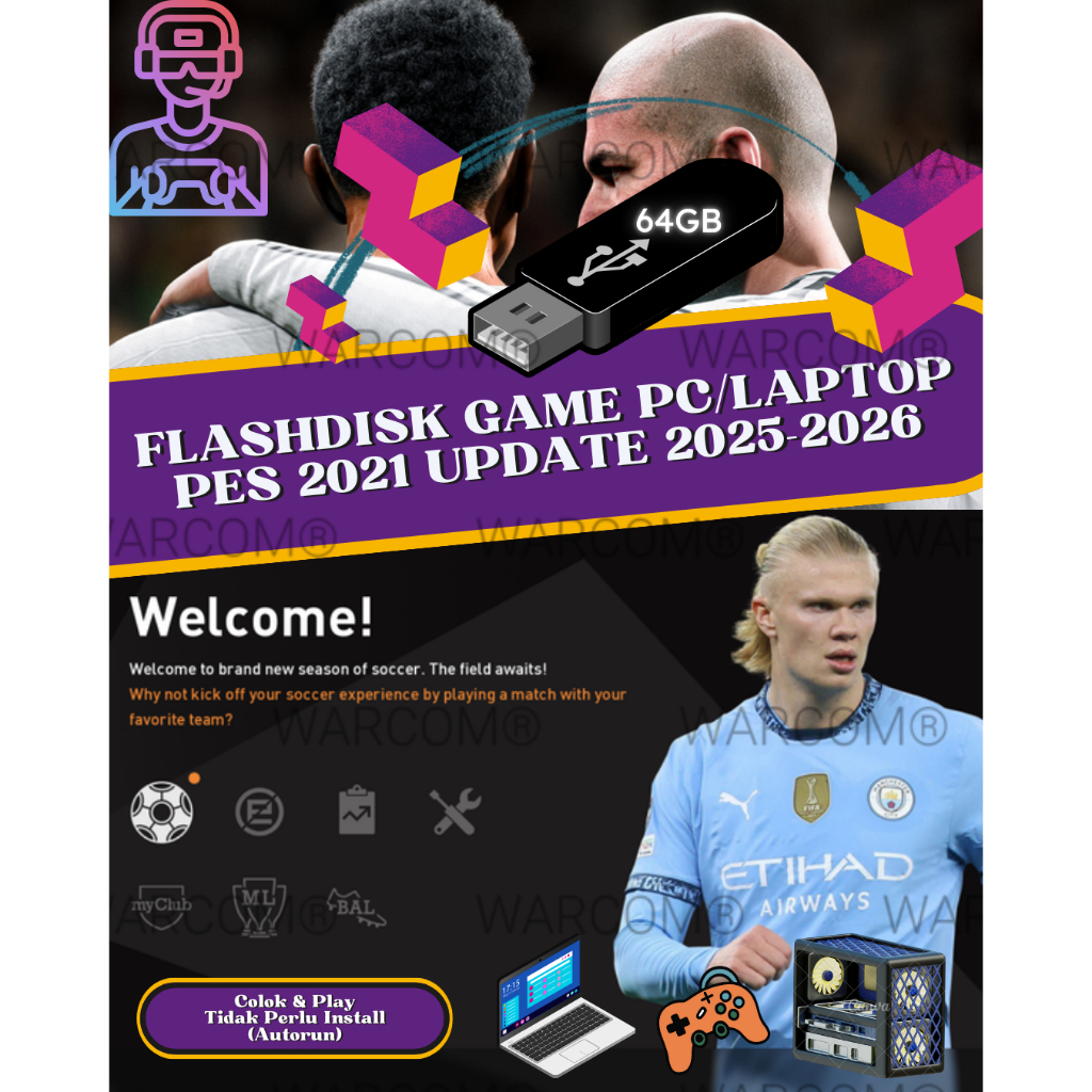 FLASHDISK GAME PES 2021 UPDATE 2025-2026 - PC LAPTOP COLOK LANGSUNG MAIN TANPA INSTALL