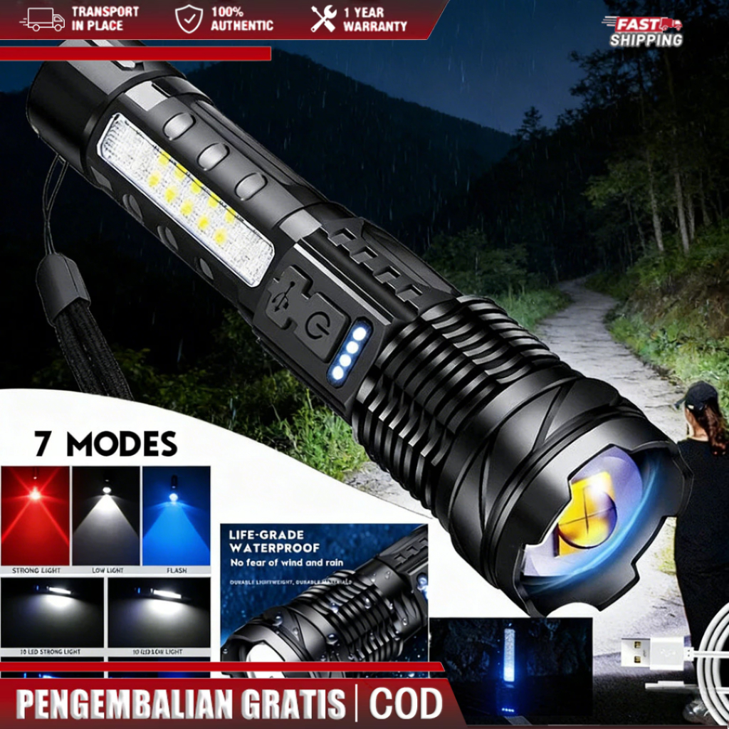 COD Senter LED Chargeable Senter Cas Senter Super Terang Zoom 7 Mode Cahaya SenterSenter Ringan Taha
