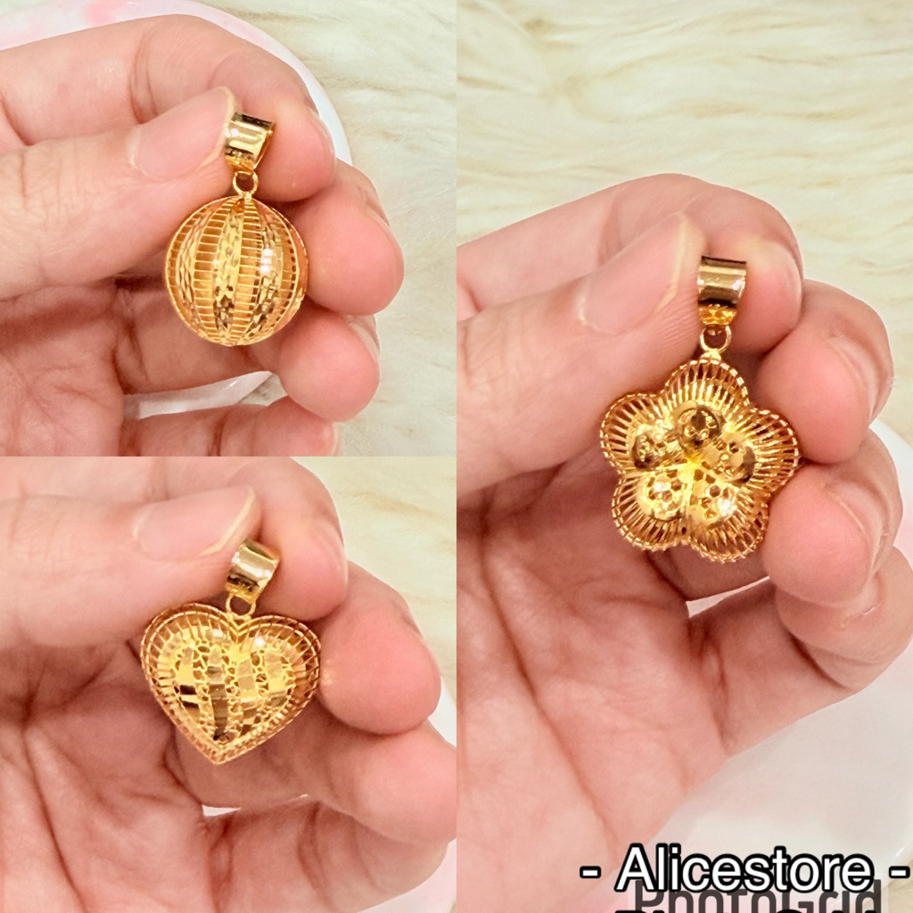 liontin bunga love bola kerawang simple elegant emas asli kadar 700