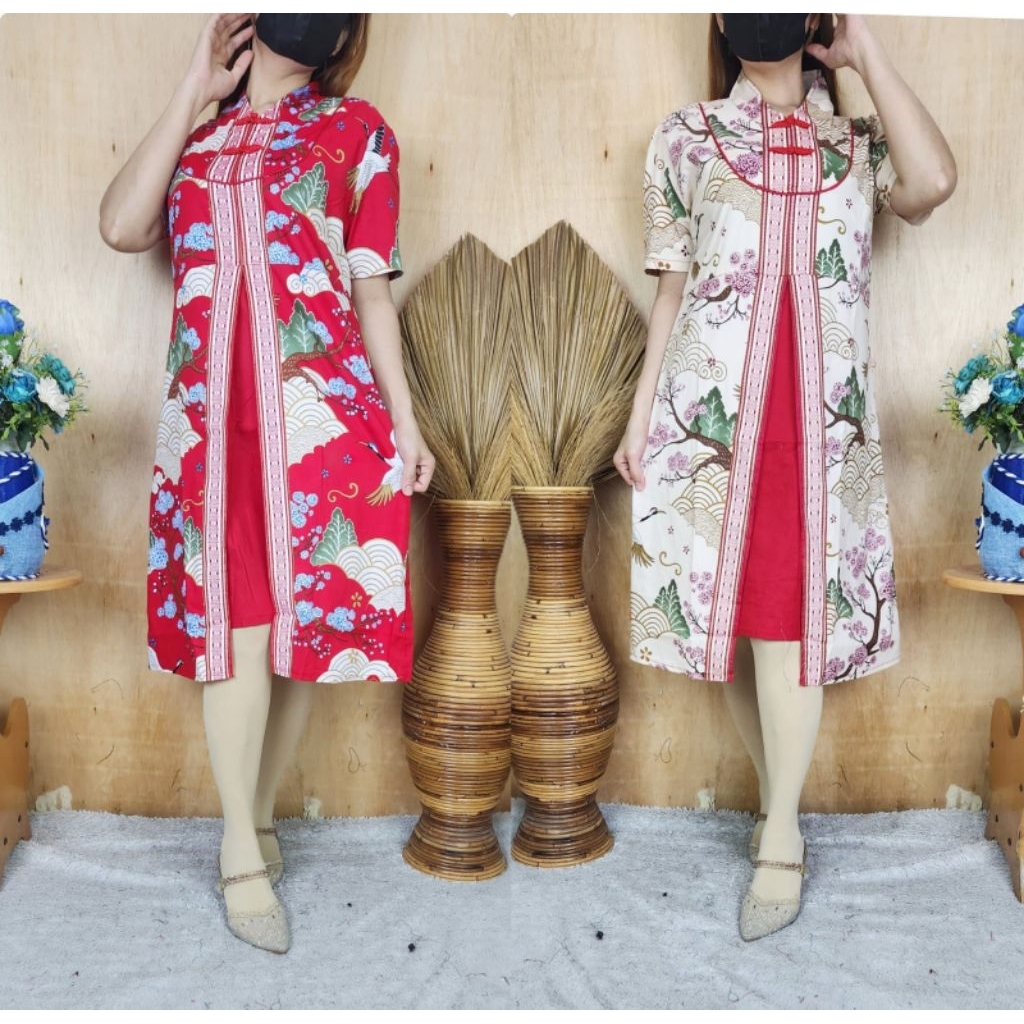 DRESS CHEONGSAM WANITA/DRESS CHEONGSAM BATIK/DRESS BATIK CHEONGSAM/DRESS IMLEK 2026/DRESS IMLEK MOTI