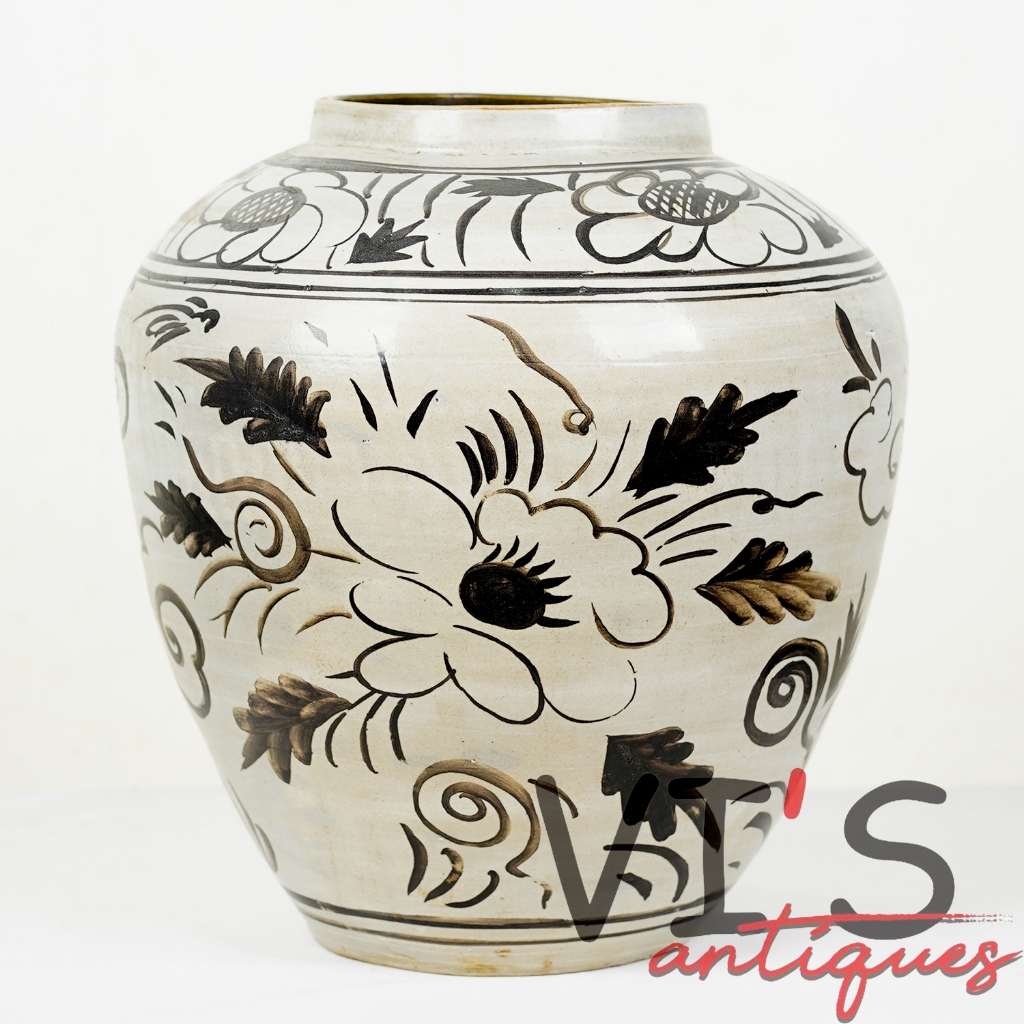 Guci Dynasty Brown & White Vas Keramik Antik Kuno Asli Cina