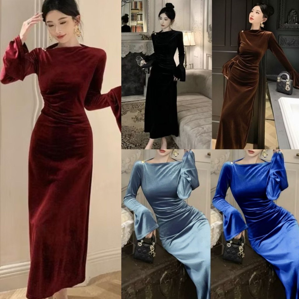 FASHION KEKINIAN BR06 - LONG DRESS BLUDRU VIERRA SIZE M-L - MAXY DRESS LENGAN PANJANG - BODYCONE DRE