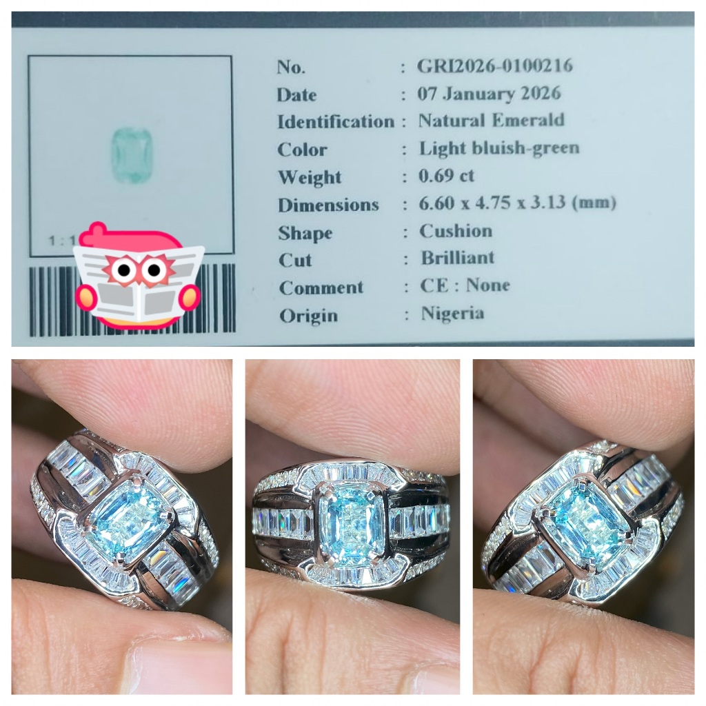 Natural 0.69ct bluish green emerald nigeria none oil