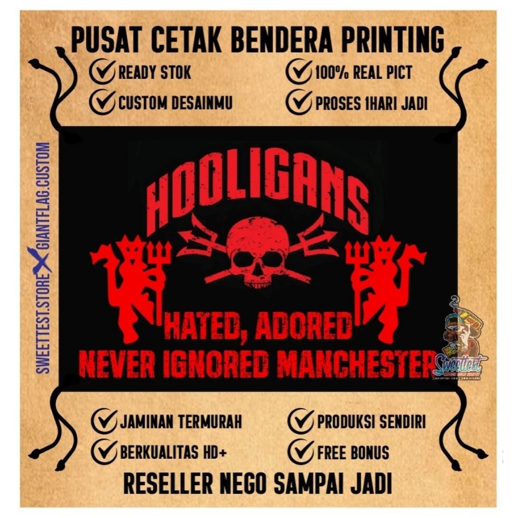 BENDERA 200x300cm, FREE FLAG, STICKER, KUPON BERHADIAH, PROMO, BENDERA PRINTING MANCHESTER UNITED, B