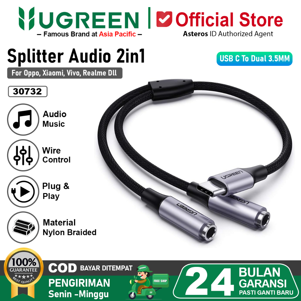 UGREEN Kabel Audio Splitter Type C to Dual Jack 3.5mm Audio Music 30732