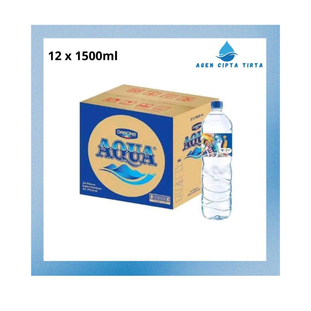 AQUA Botol 1500ml 1 Dus isi 12 Pcs Air Mineral Aqua Botol Air Minum Ukuran Besar Air Aqua Original