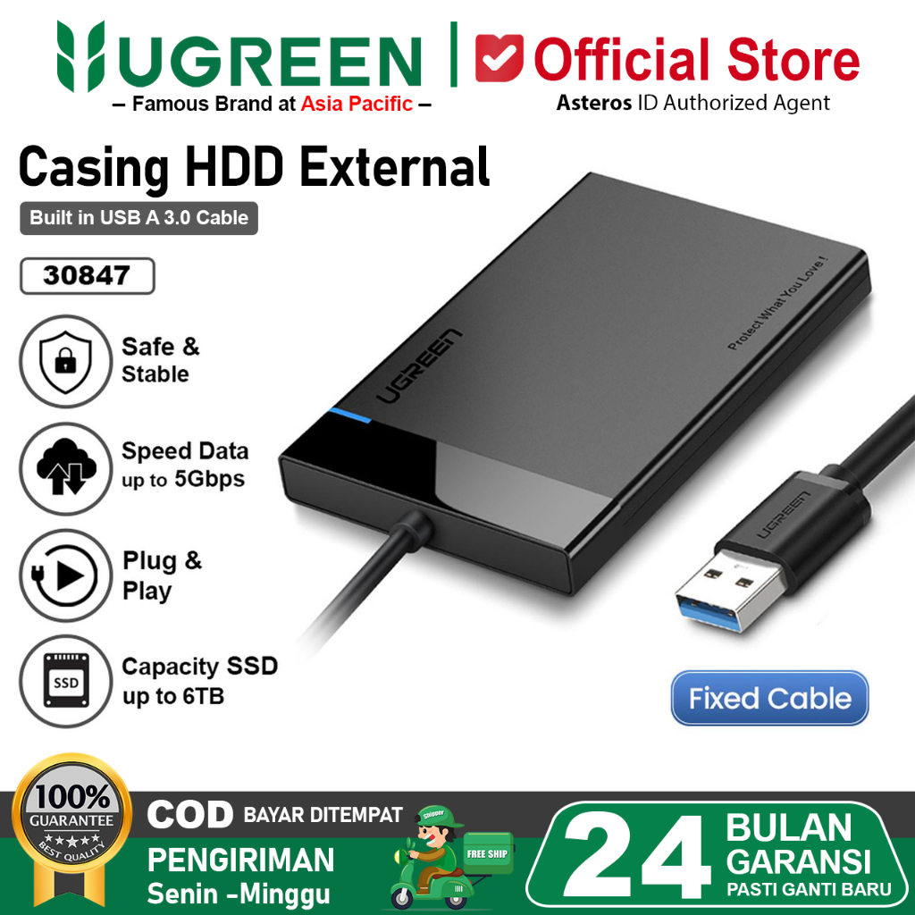 UGREEN Casing Enclosure Hardisk External 2,5 "SATA USB 3.0 Hardisk Max Read 6TB