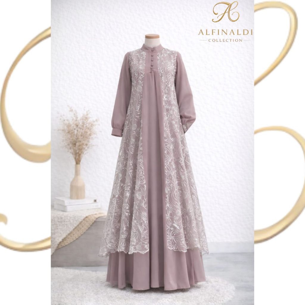 Gamis Dress Brokat Alfinaldi Qanita Dress  - Dusty Purple