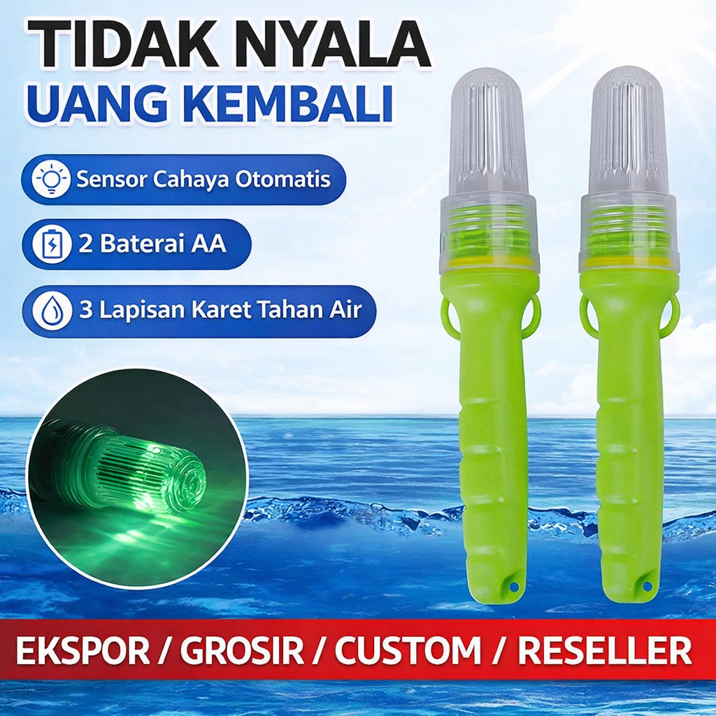 Lampu Torpedo LED Hijau Baterai AA – Terang Fokus Tidak Berkedip