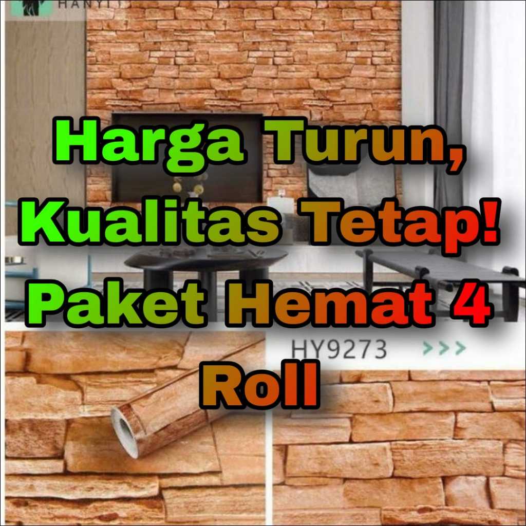 PAKET HEMAT 4 ROLL COD Terlaris Wallpaper Sticker Dinding Batu alam Batu bata 3D | Hitam Putih Hijau
