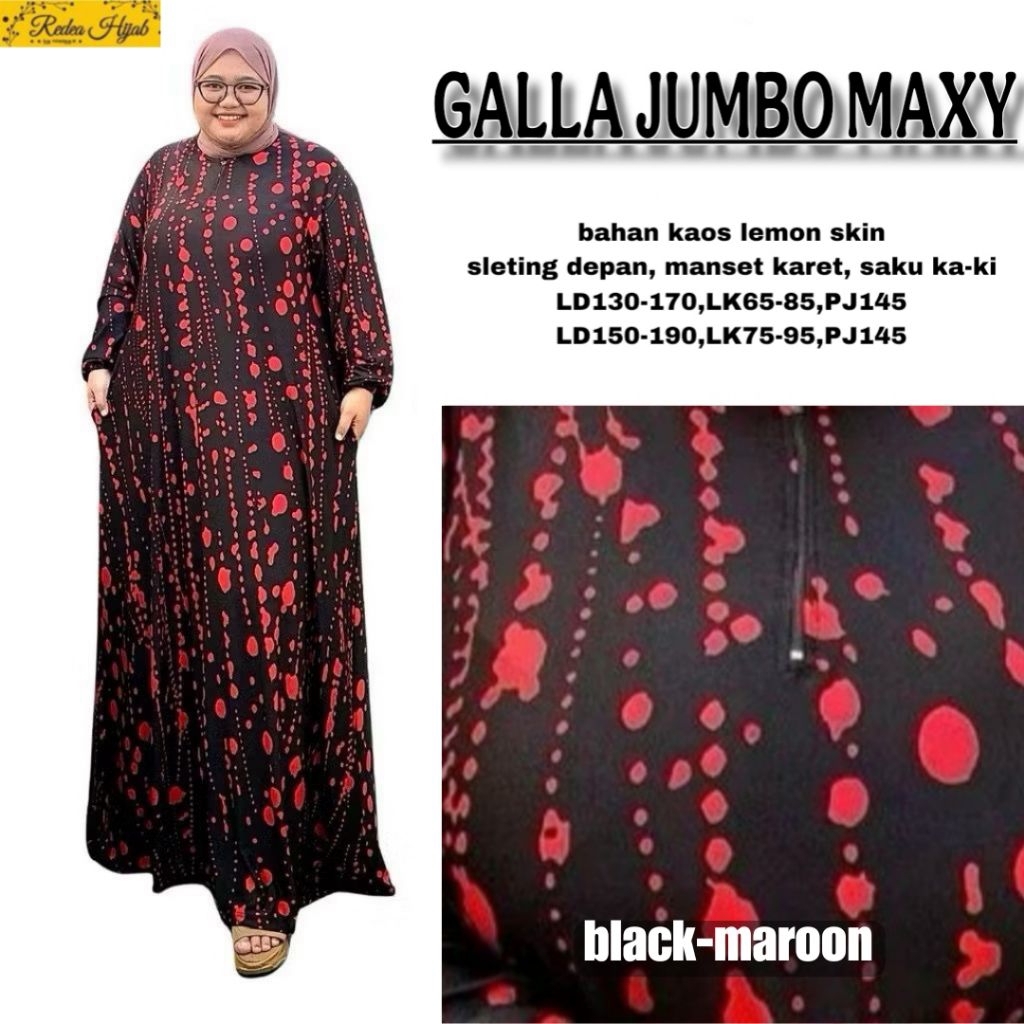 Gamis Wanita Galla Jumbo Maxy Dress Bahan Kaos Lemon Skin Motif Polka Allsize LD130 150 By Redea