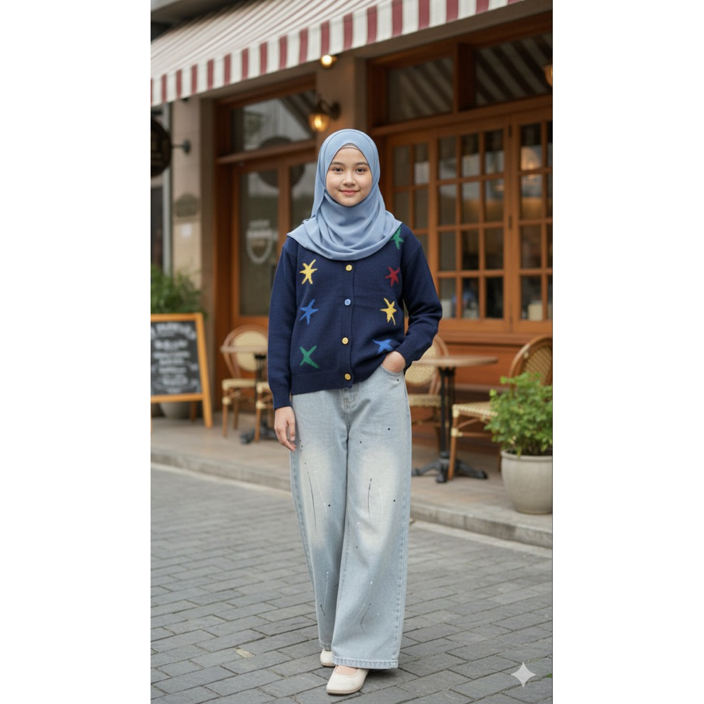 COD setelan anak perempuan celana panjang scena atasan cardigan bintang rainbow uk tanggung