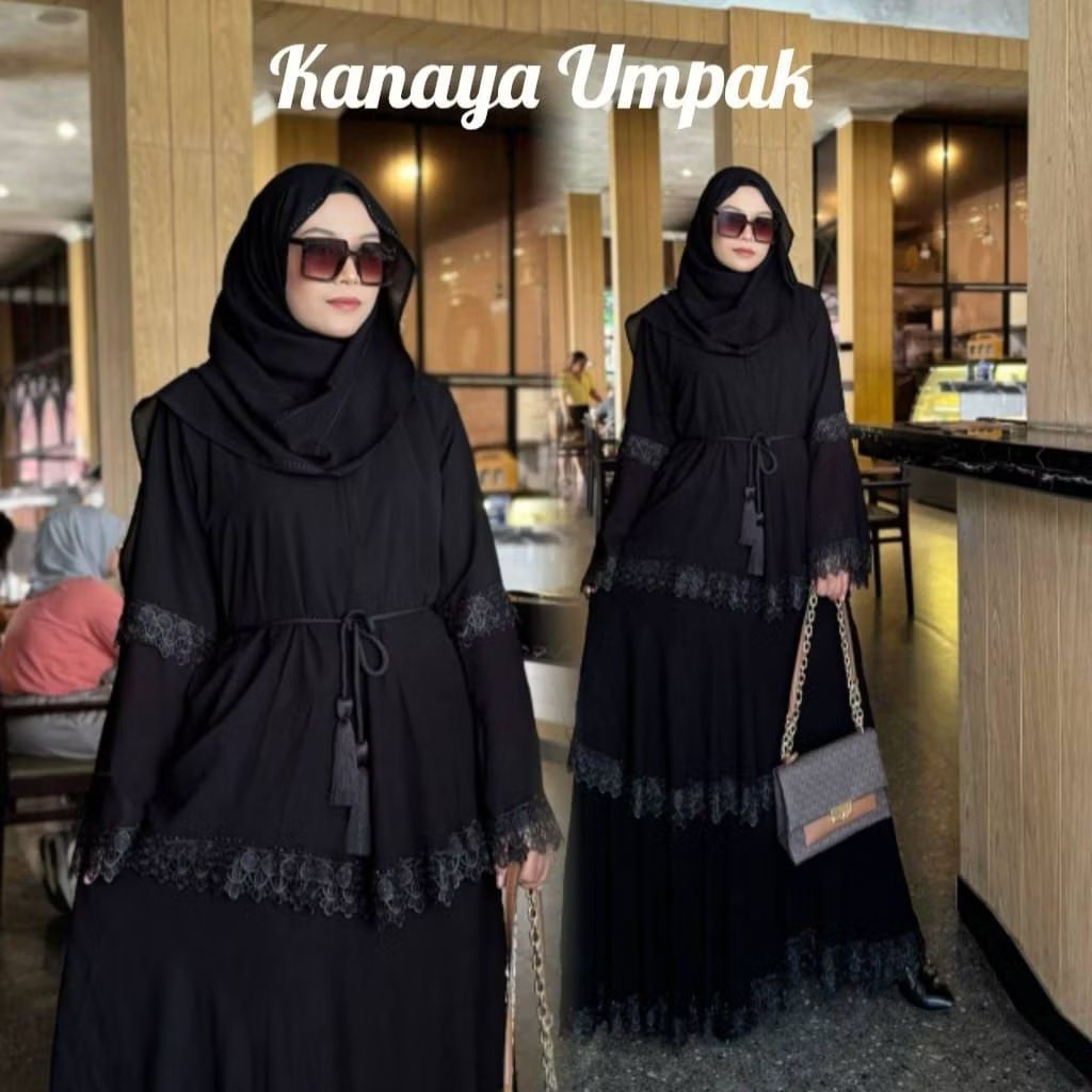 Abayah Turkey Gamis Hitam Dress Maxi Dubai kanaya umpak gamis lebaran terbaru