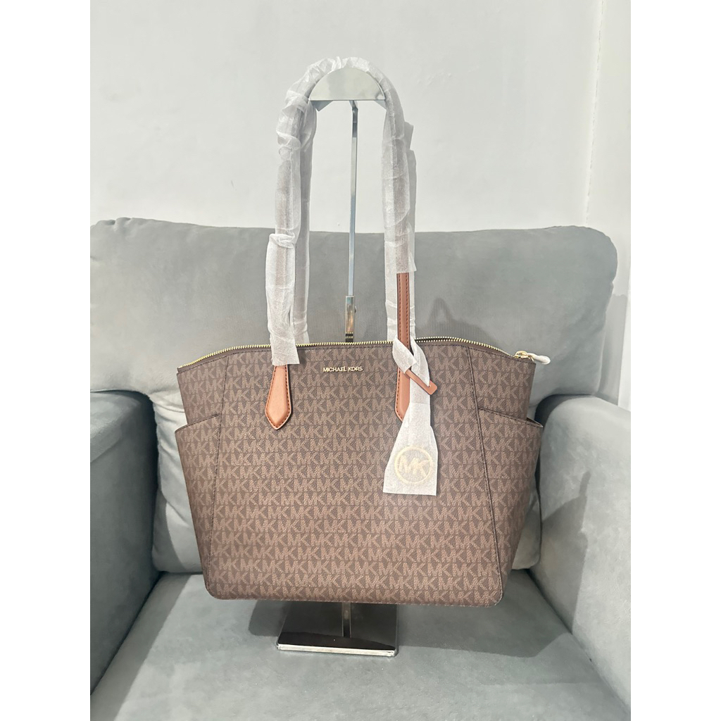 READY NEW MK MARILYN TOTE BAG BROWN SIGNATURE